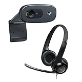 Logitech USB Headset H390 with Noise Cancelling Mic & C270 Desktop or Laptop Webcam, HD 720p Widescreen for Video Calling and Recording