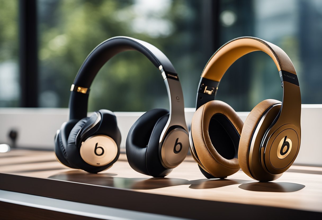The Beats Studio 3 and Studio Pro headphones are displayed side by side, highlighting their features and functionality