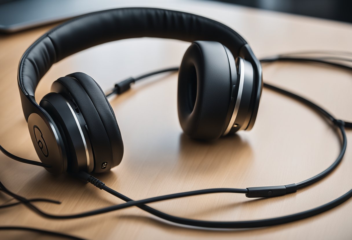A sleek, modern studio setting with two pairs of headphones side by side, one labeled "Beats Studio 3" and the other "Studio Pro."