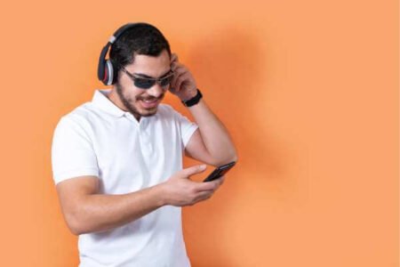 Man with headphones listening to music